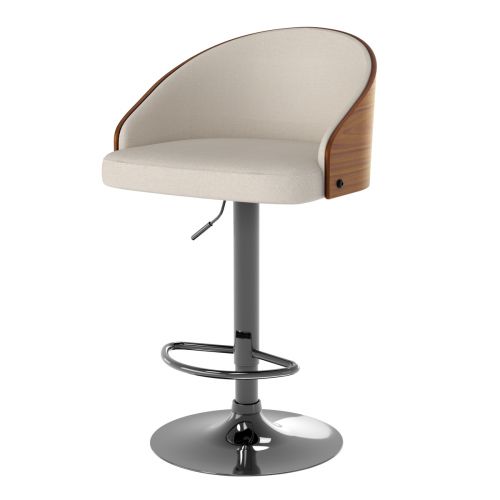 achat chaise de bar carmelo beige reglable et pivotante en bois plaque noyer pieds en metal