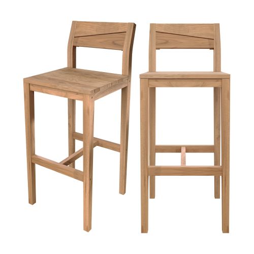 acheter chaise de bar de jardin en bois de teck massif lot de 2