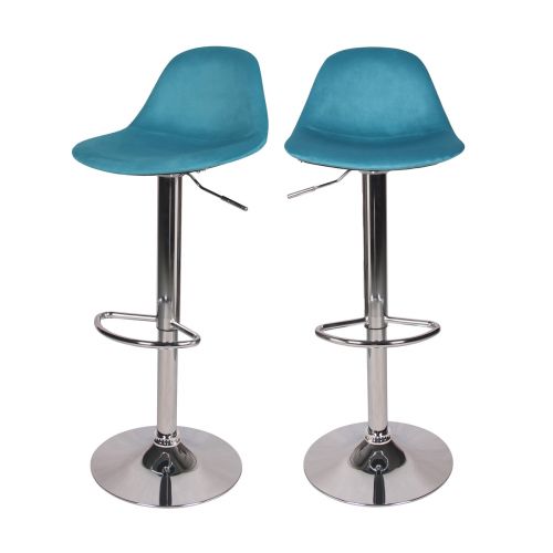 acheter chaise de bar reglable pivotante en velours bleu