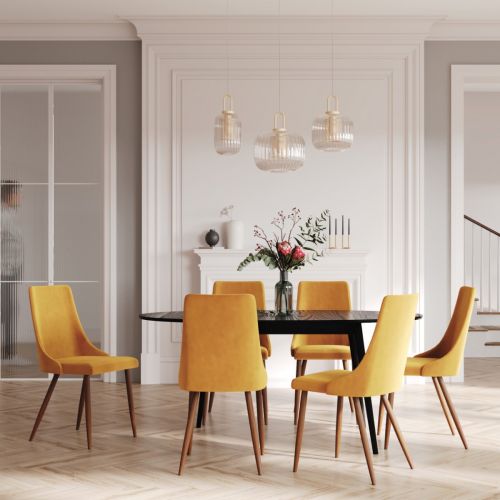 acheter chaise en velours jaune pieds bois