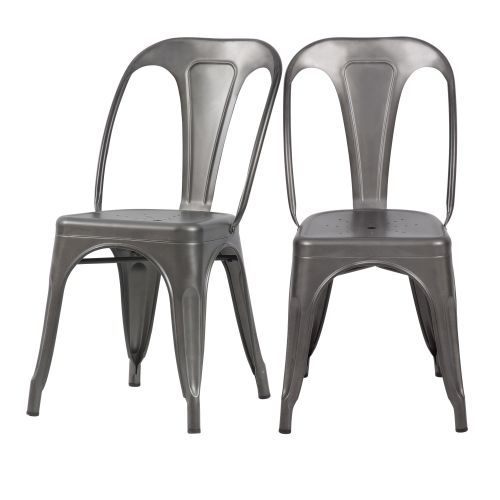 acheter chaise industrielle finition gris acier lot de 2