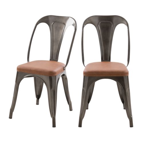 acheter chaise metal gris fonce et synthetique marron charly