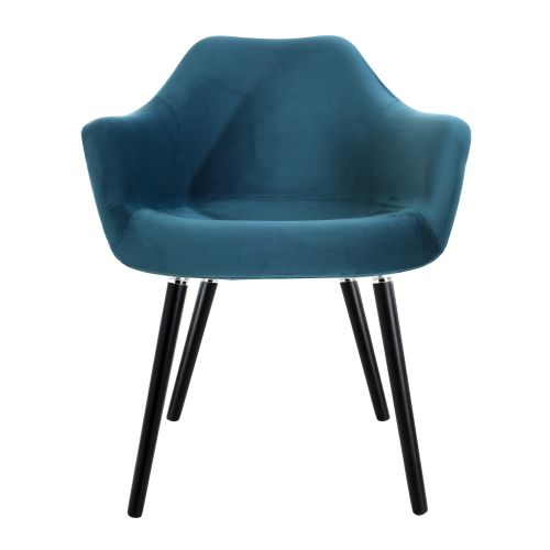 acheter fauteuil en velours bleu pieds noirs