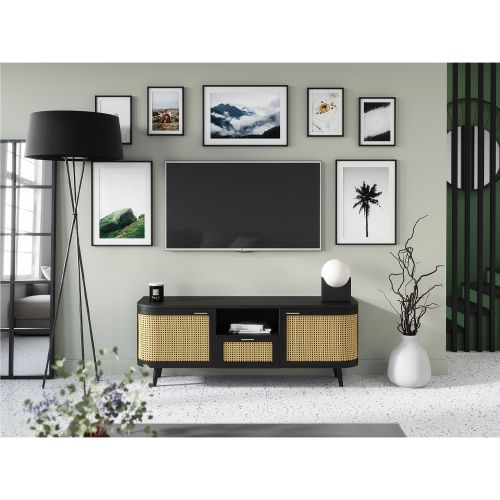 acheter meuble tv cannage et bois noir