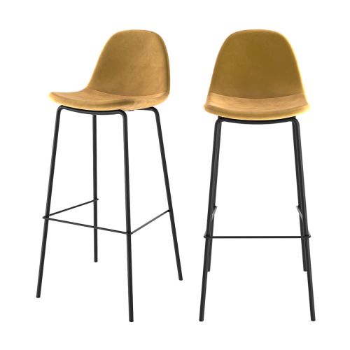 chaise de bar en velours jaune 75 cm lot de 2