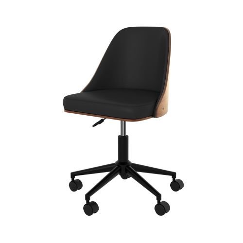 chaise de bureau dossier bois assise simili cuir noir adelmar