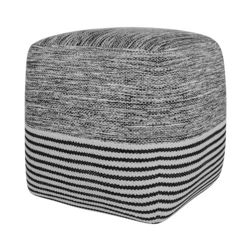 Pouf carr Lucky gris et ray noir et blanc