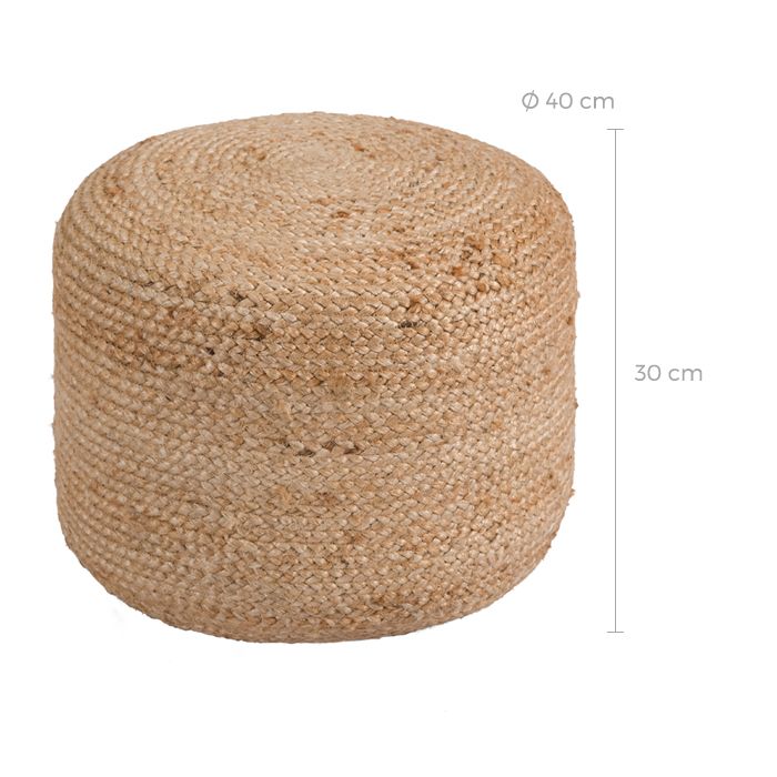 Pouf rond Katy en jute couleur beige diamètre 40cm bohème