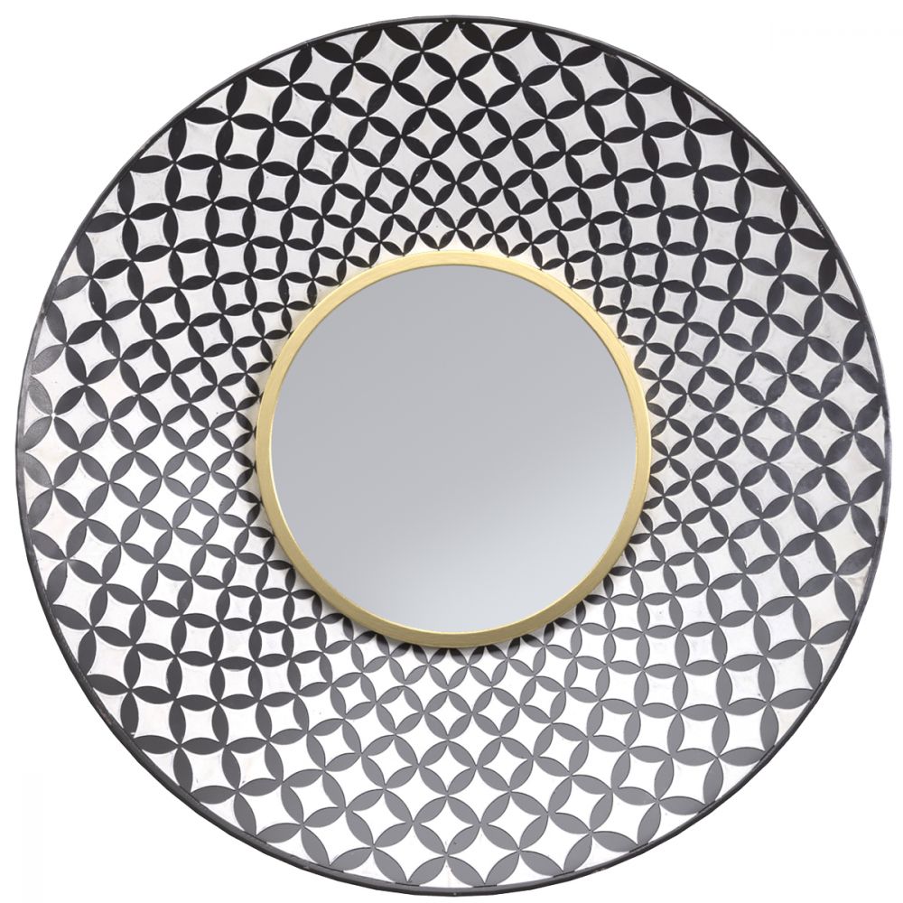 achat miroir isabeau metal noir et blanc finition dore 59 cm - miniature