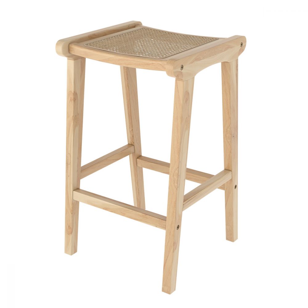 acheter tabouret de bar omaha en teck et rotin naturel 65 cm - miniatura