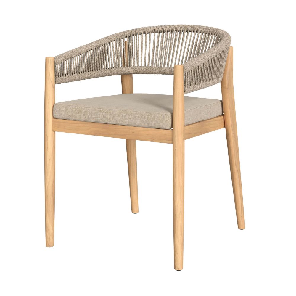 chaise de jardin en tissu beige et bois acacia yuma - miniatura