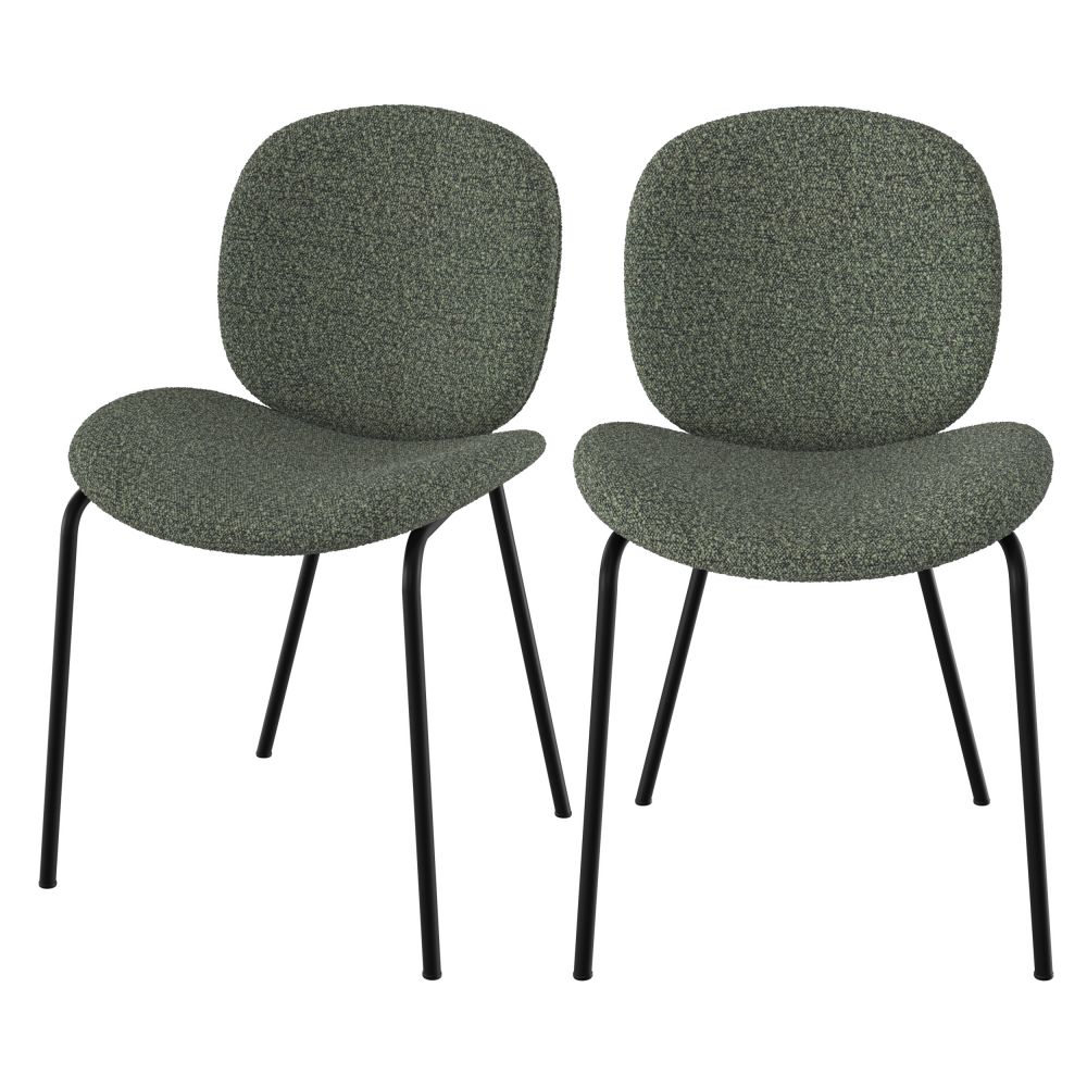 chaise en tissu boucle vert kaki metal noir lot de 2 iris - miniatura