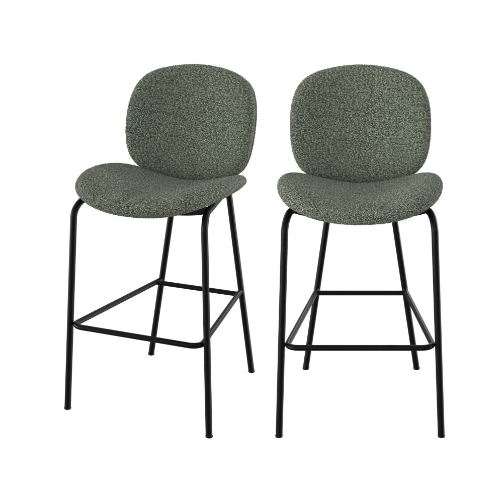 chaise pour ilot central en tissu boucle vert kaki lot de 2 iris - miniatura