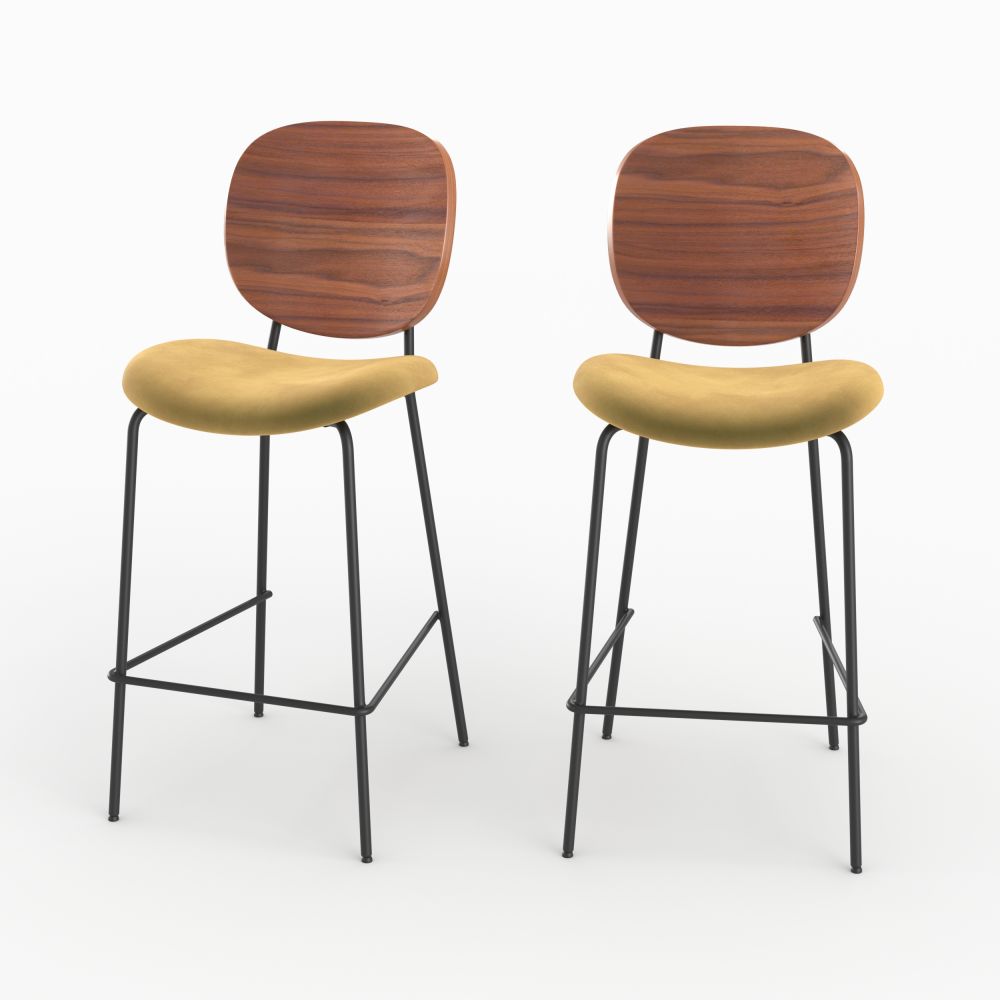 simone chaise pour ilot central en velours jaune lot de 2 - miniatura