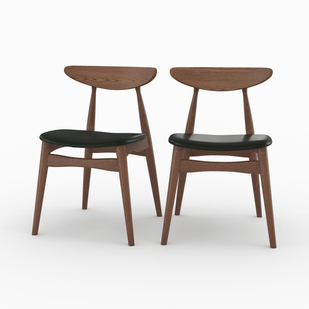 Conjunto de 2 sillas Josette de cuero sintético negro y madera de caucho - miniatura