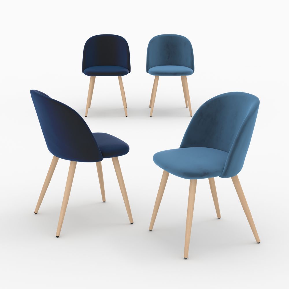 ensemble 4 chaises cozy en velours bleu fonce et bleu - miniatura