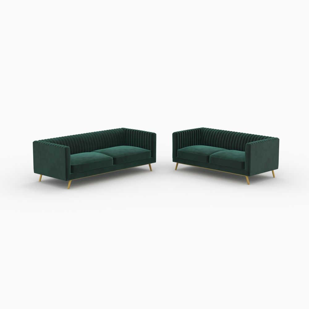 ensemble canape gatsby velours vert pieds dores - miniature
