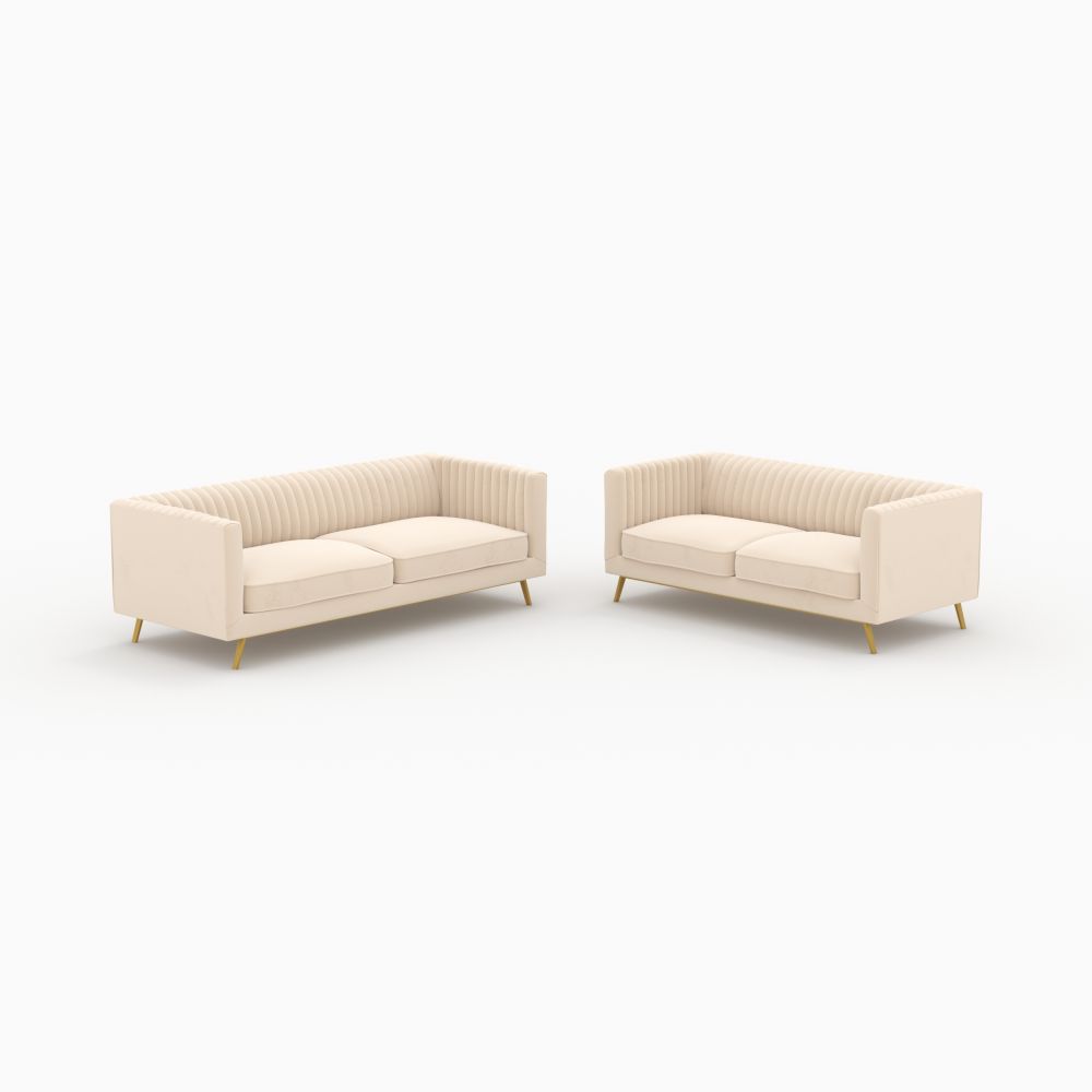 ensemble canapes en velours beige 5 places gatsby - miniature