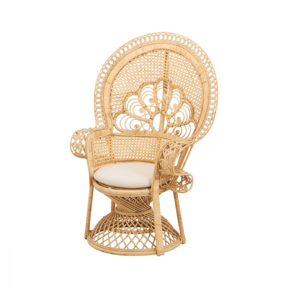 fauteuil eloa en rotin naturel et coussin blanc - miniatura