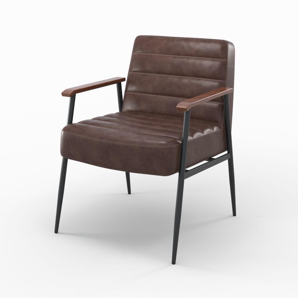 Fauteuil Hugues en cuir marron - miniature