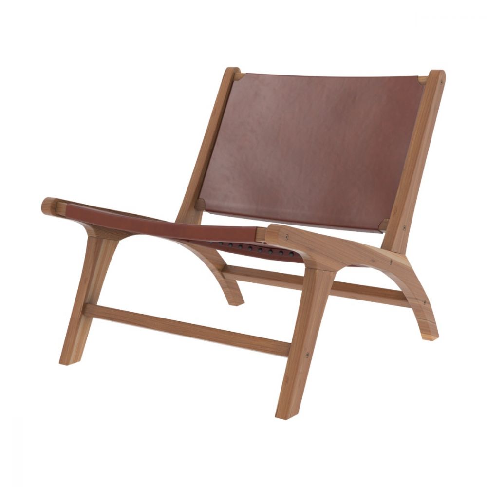 fauteuil kuna en teck et cuir lisse marron - miniatura