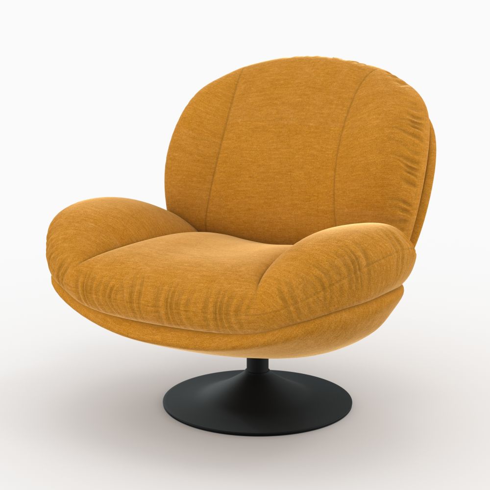 fauteuil pivotant tissu effet velours jaune moutarde ricci - miniatura