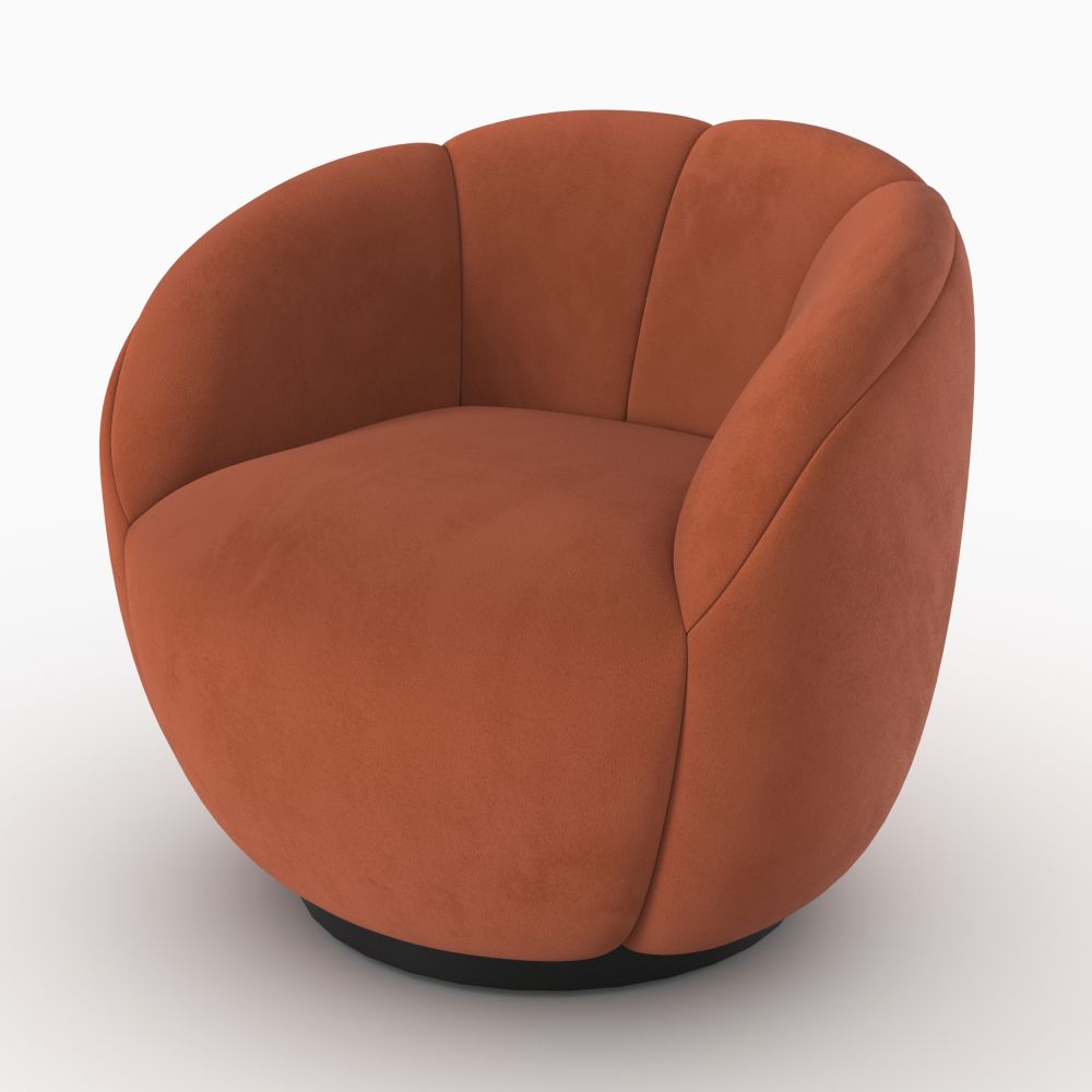 fauteuil pivotant yse velours rouge fonce design coquillage - miniature