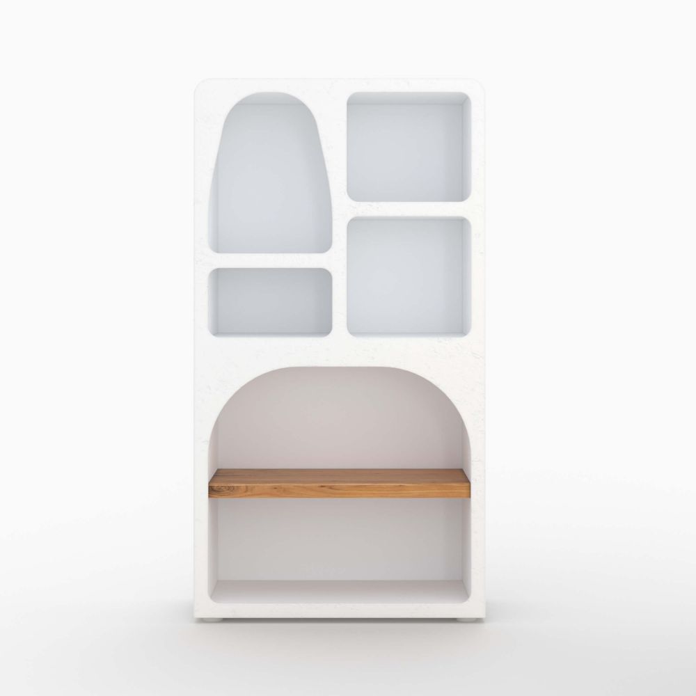 fira bibliotheque en beton blanc casse 6 niches - miniature