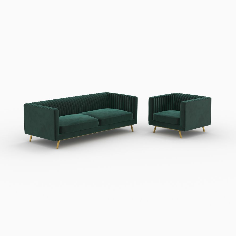 gatsby ensemble canape et fauteuil vert fonce velours - miniature