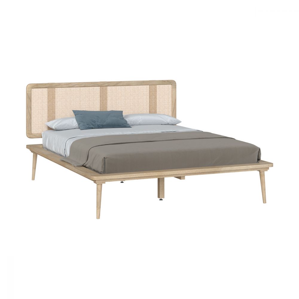 lit double adik 160 cm en bois de mindi et cannage ethnique - miniatura