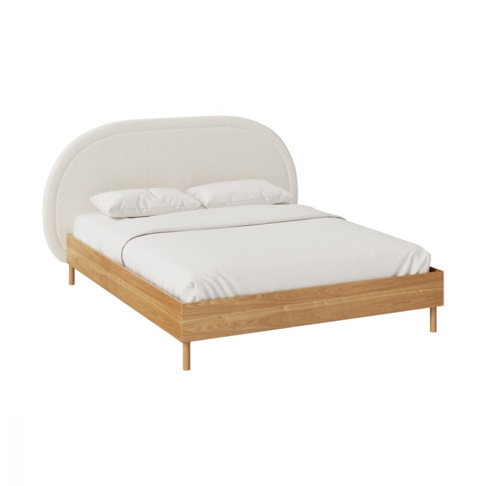 lit double eva en tissu boucle beige avec pieds en bois d hevea 2 - miniatura