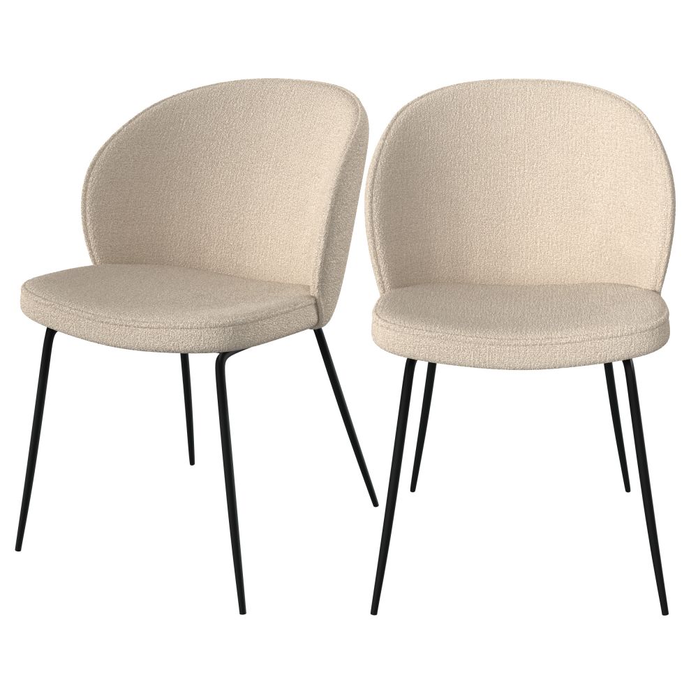 lot de 2 chaises en tissu boucle beige pieds metal noir groom - miniatura