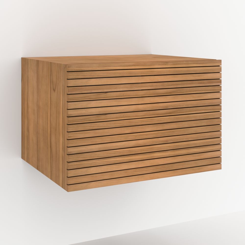 meuble de salle de bain suspendu raye en bois de teck 60 cm - miniature