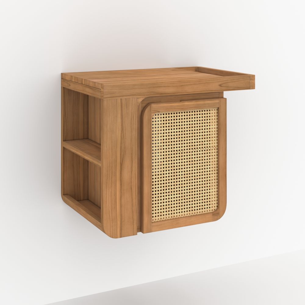 meuble sdb suspendu teck naturel cannage 57 cm - miniature