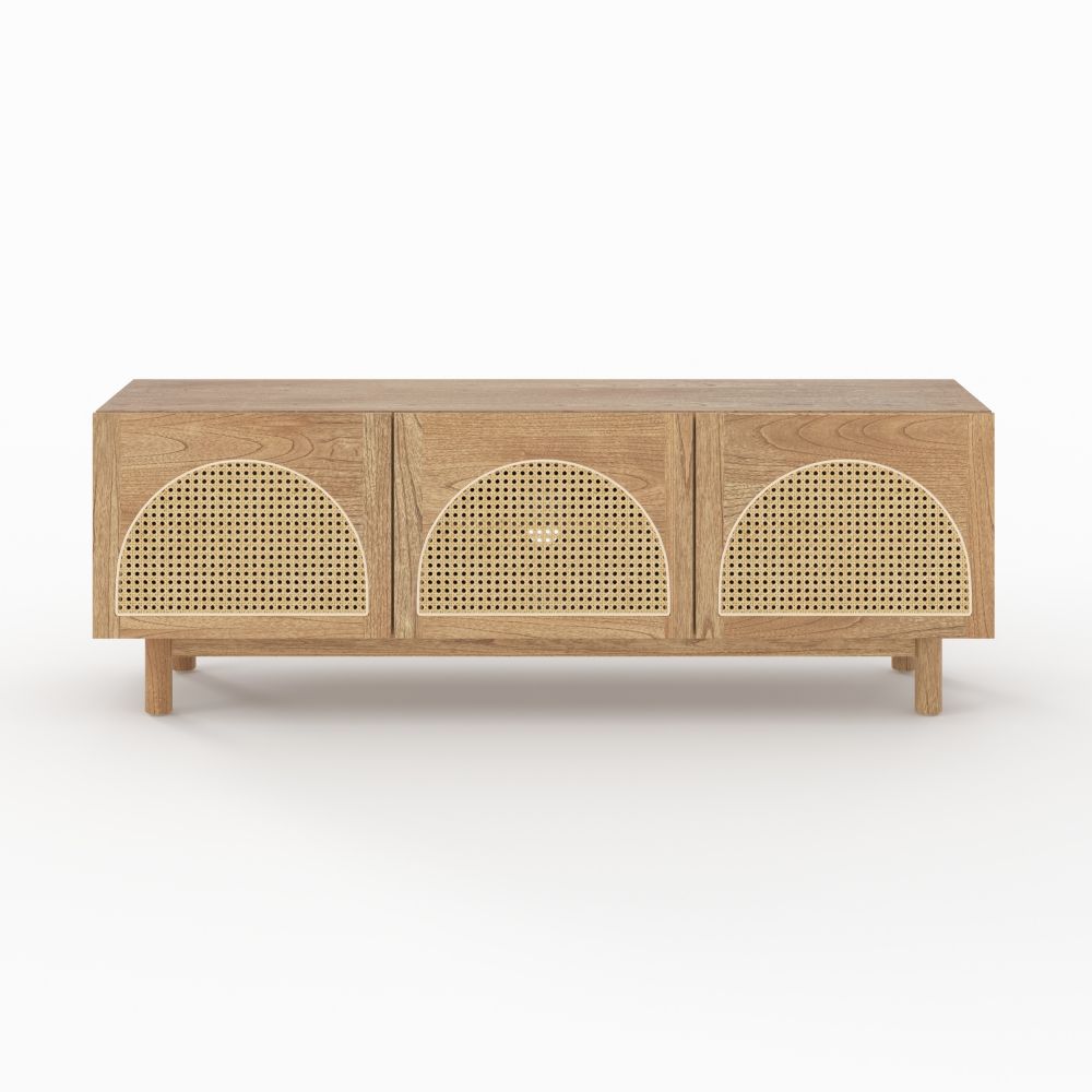 Mueble de TV Delya de madera maciza de mindi y ratán de 160 cm - miniatura