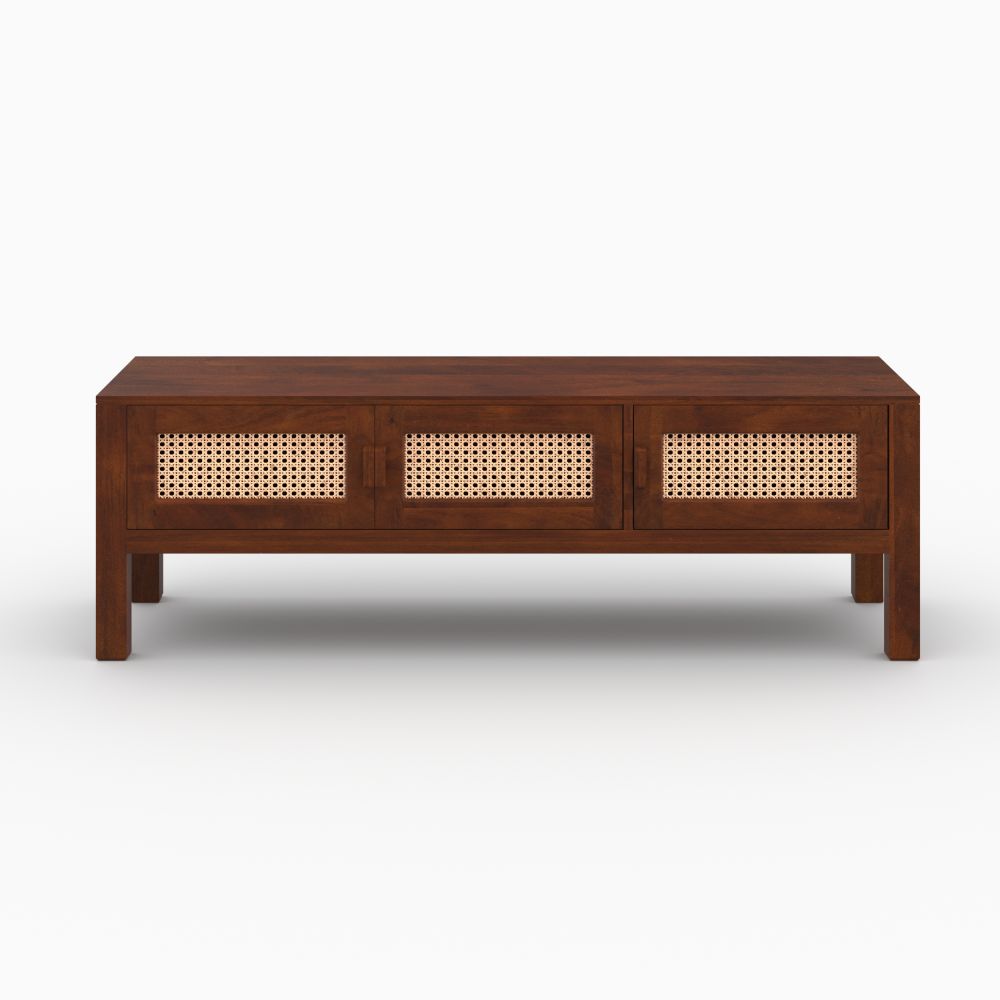 meuble_tv_tiki_boheme_bois_fonce_manguier_style_vintage_cannage - miniature