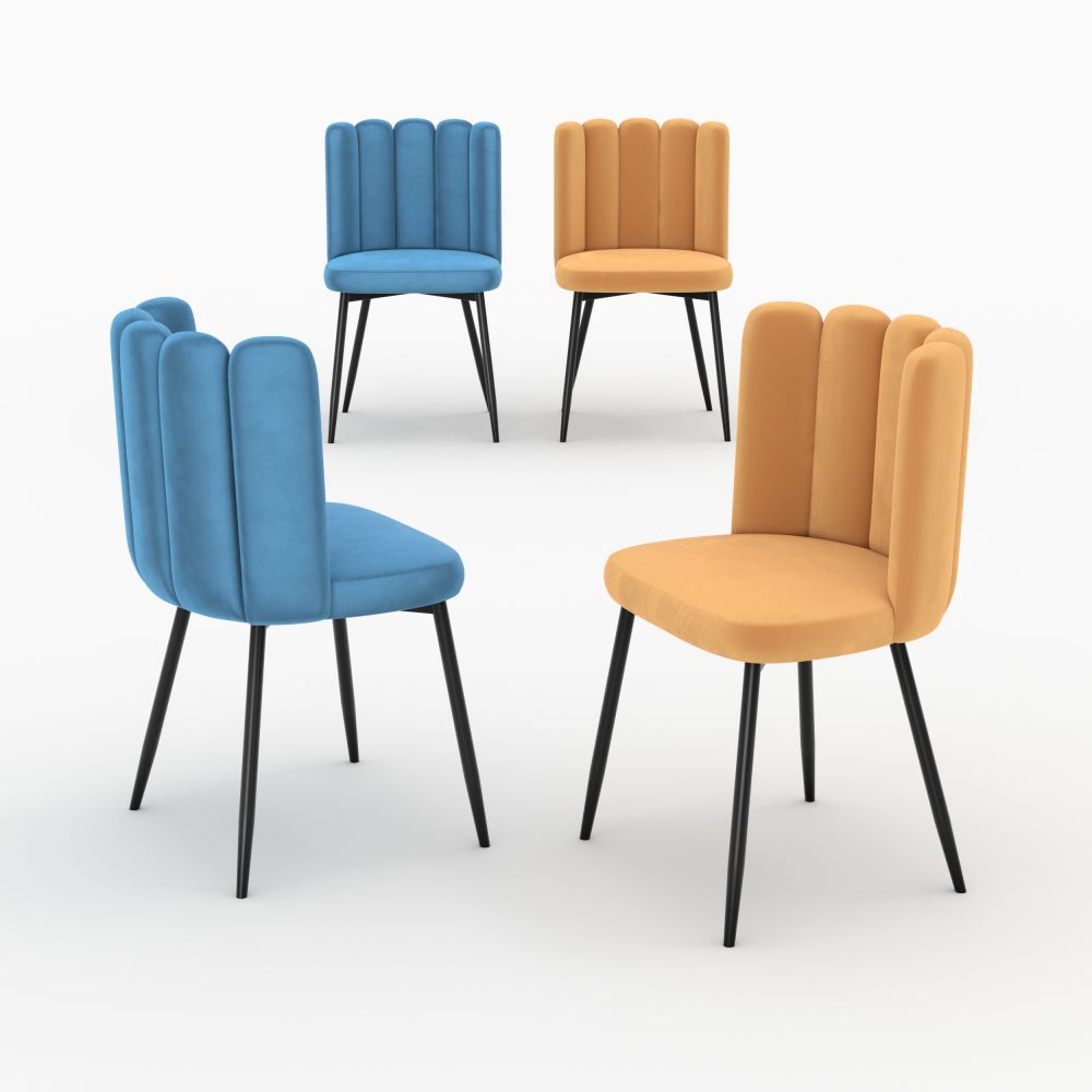 pack 4 chaises rosy en velours bleu et jaune - miniatura