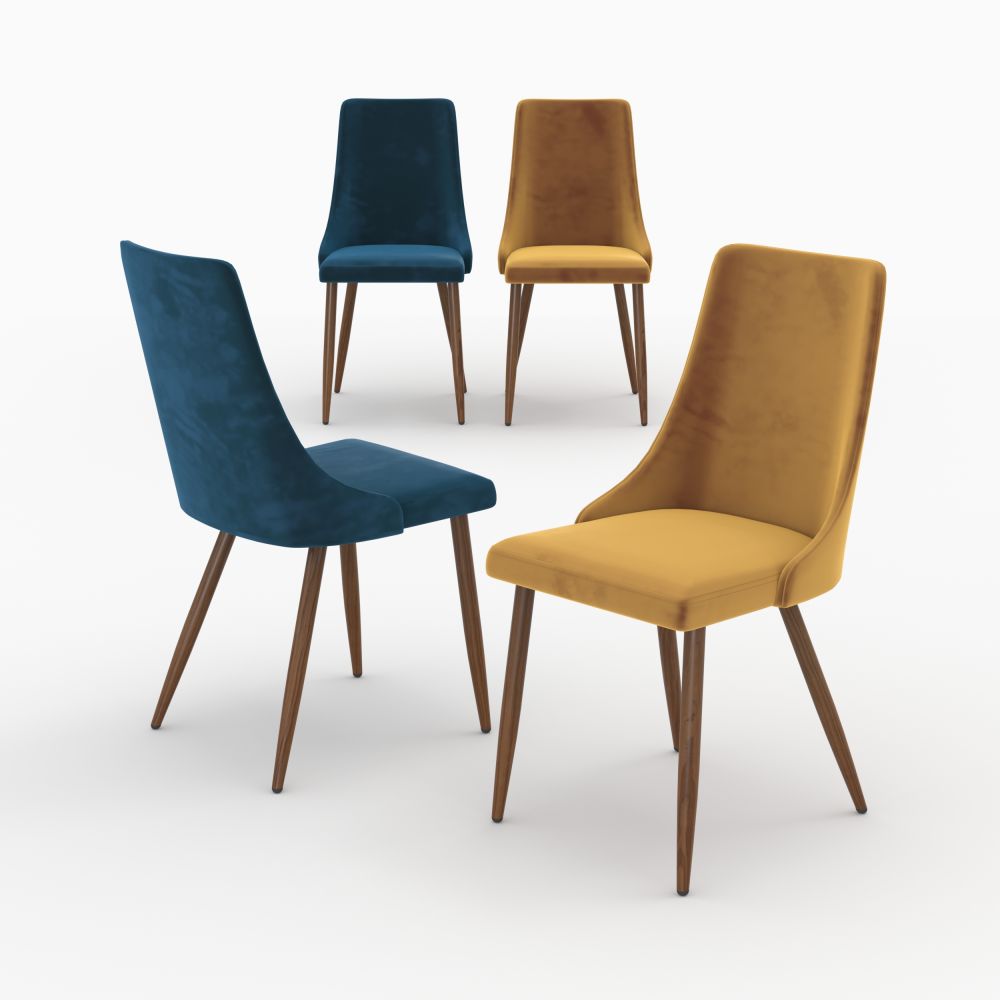 pack 4 chaises vinni en velours bleu et jaune - miniature