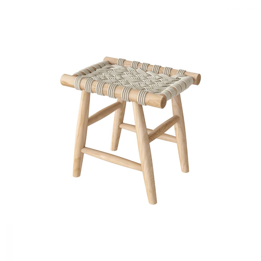 petit tabouret tresse kira blanc macrame et bois - miniatura