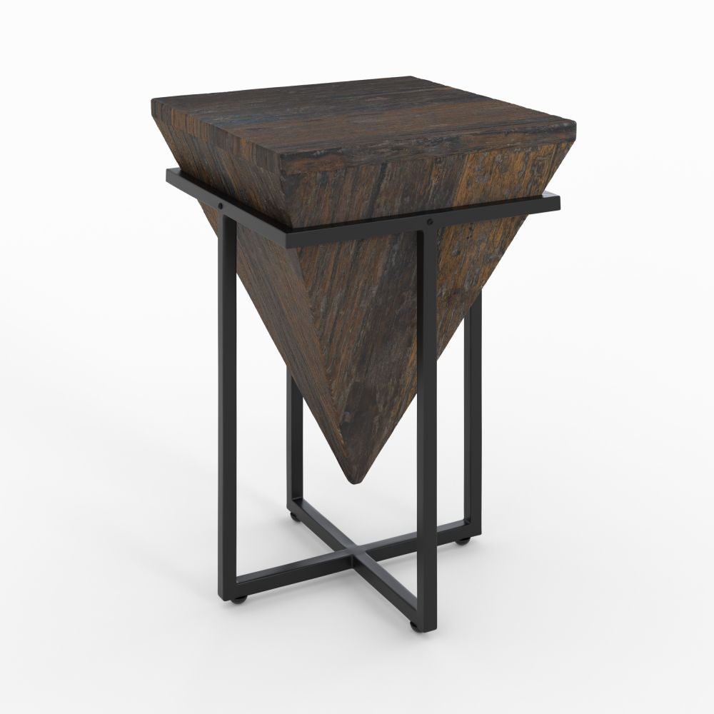 petite table d appoint kara en bois fonce metal noir - miniature