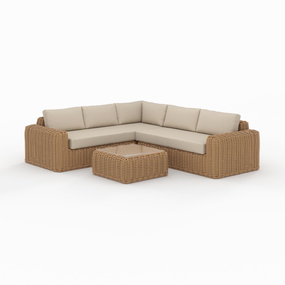 salon de jardin savana 4 personnes en resine tressee et tissu beige - miniatura