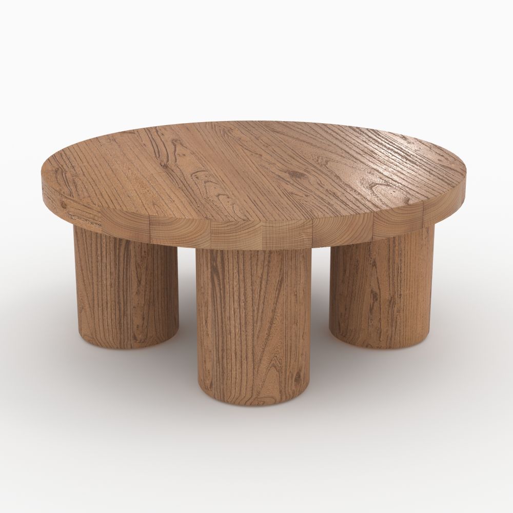 table basse paula ronde en bois d orme - miniature