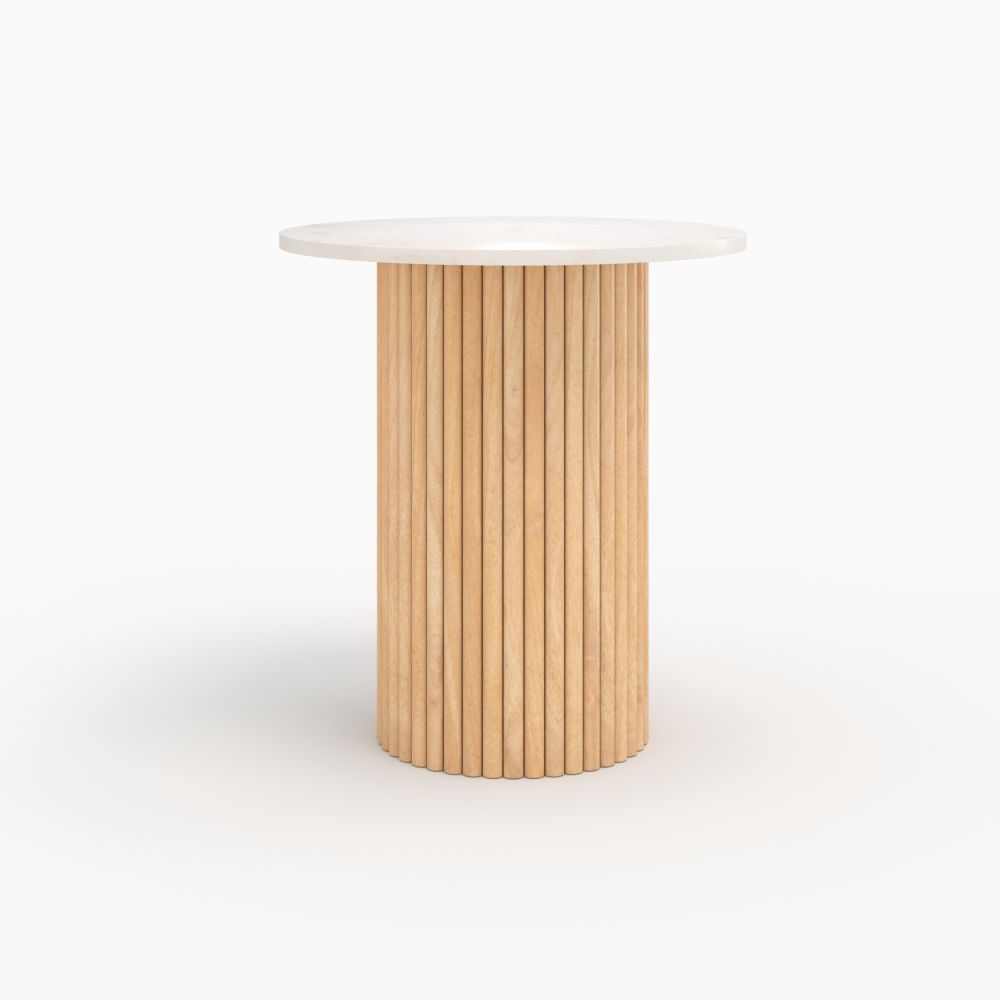 table d appoint agathe en marbre et bois de manguier diametre 40 cm  - miniature