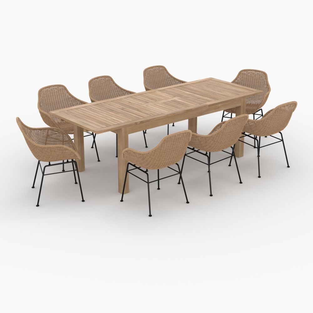 table et chaises de jardin carmela 8 personnes en bois et resine - miniature