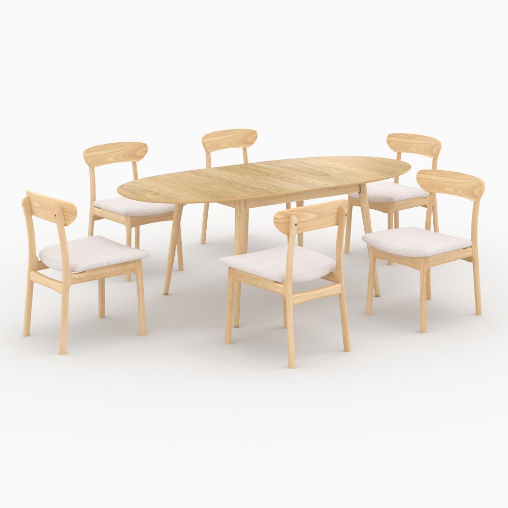 table et chaises eddy bois clair 6 personnes - miniature