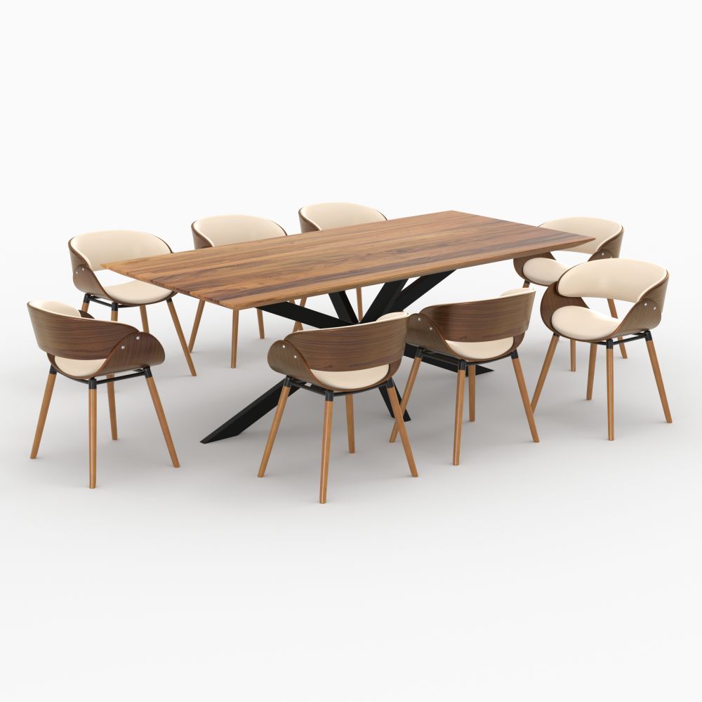 table et chaises surdiman cuir synthetique beige et bois - miniatura