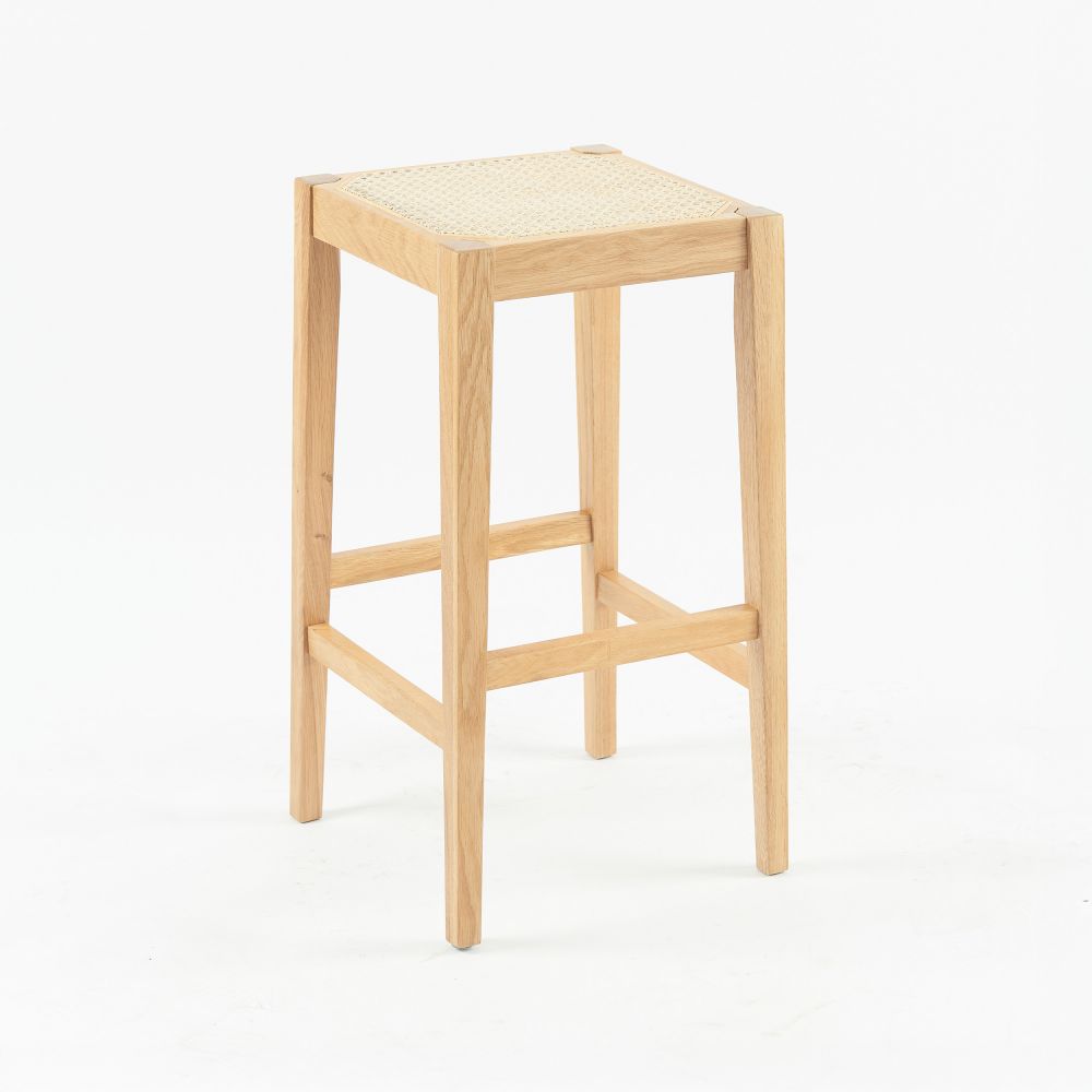 tabouret bar en bois et cannage kappa 65 cm - miniature