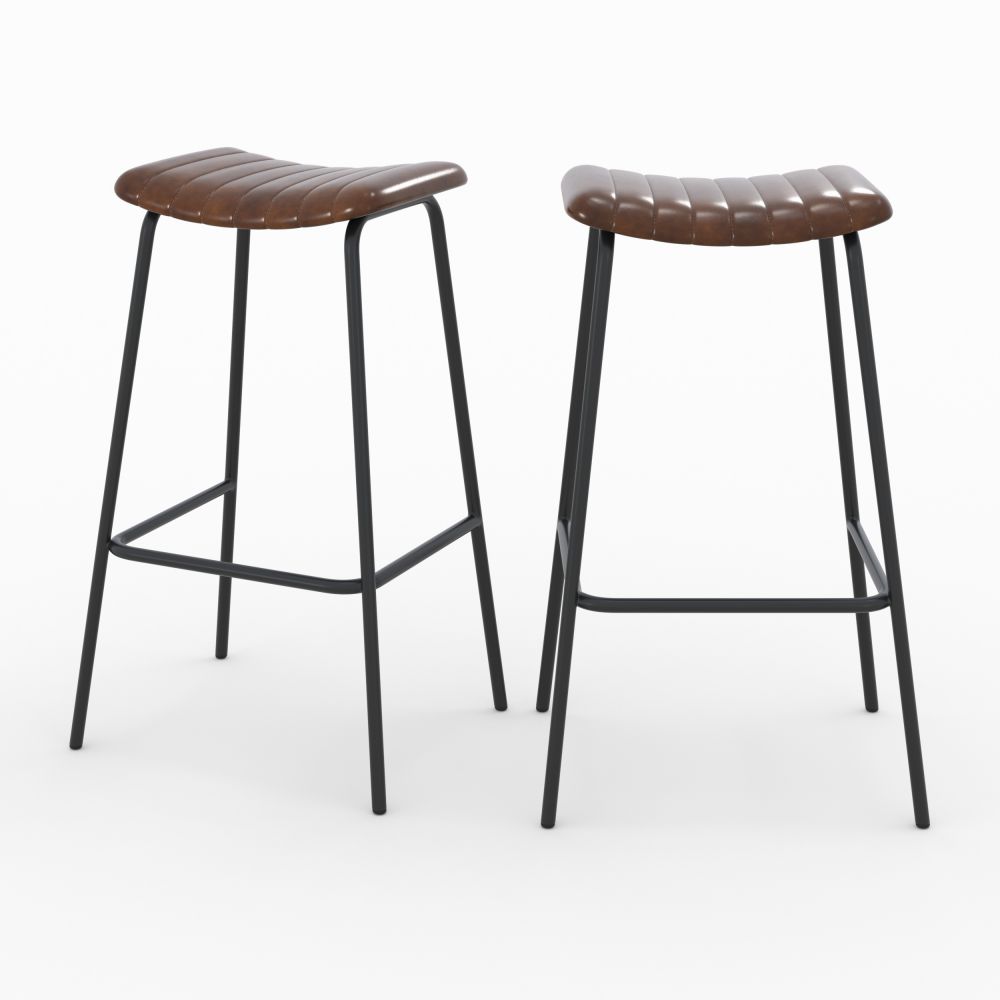 tabouret de bar arsene cuir marron 77 cm lot de 2 - miniatura