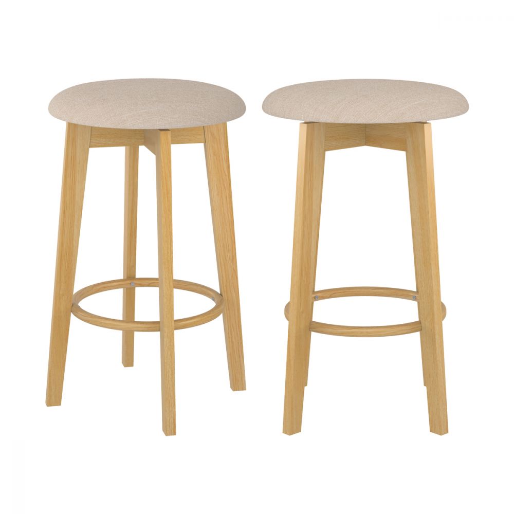 tabouret de bar eh tissu beige et bois clair lot de 2 vahina - miniatura