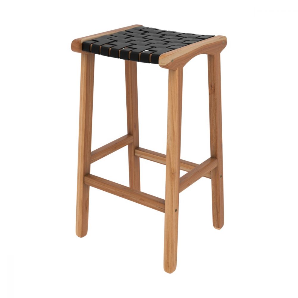 tabouret de bar mi hauteur kuna en cuir tresse noir - miniatura